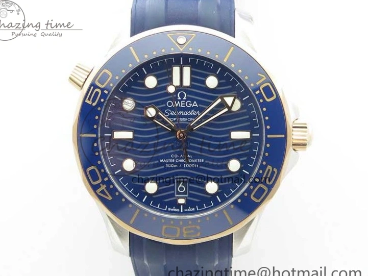 0427 2018 Seamaster Diver 300M SS RG VSF 1:1 Best Edition RG Bezel Blue Dial on Blue Rubber Strap A Contemporary 7927